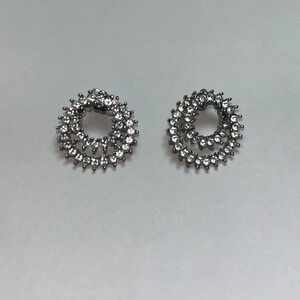 3/$20 Avon Silver Tone Rhinestone Crystal Diamond Double Circle Stud Earrings